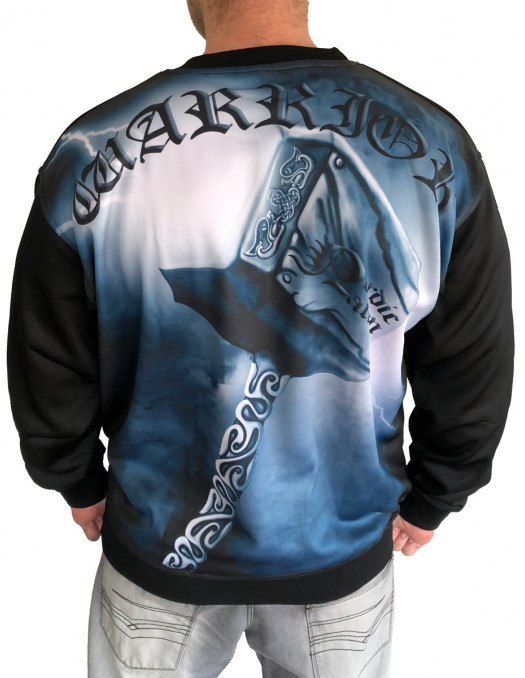 Nordic Worlds Thor's Hammer CrewNeck BlackNBlueGrey