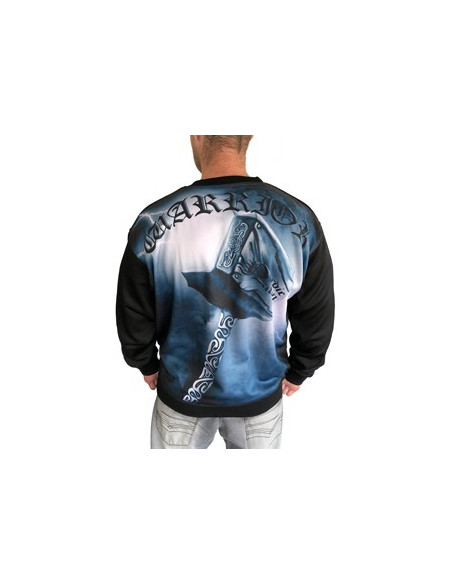 Nordic Worlds Thor's Hammer CrewNeck BlackNBlueGrey