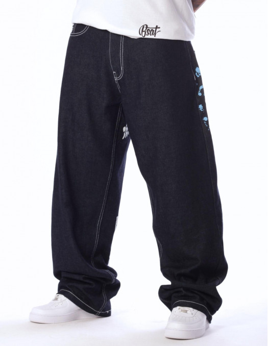 BSAT HUSTLA Baggy Jeans BlueNWhite...