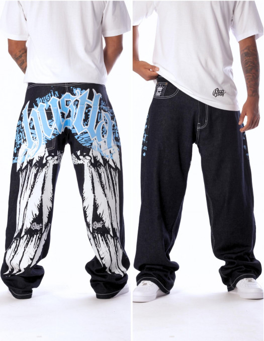 BSAT HUSTLA Baggy Jeans BlueNWhite...