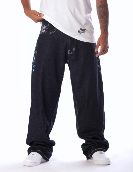 BSAT HUSTLA Baggy Jeans BlueNWhite...