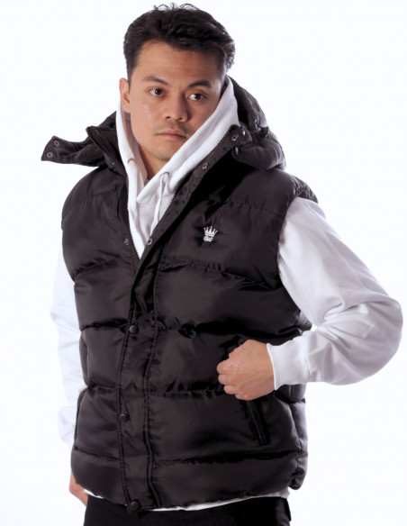 BSAT Puffer Vest Embroidery Black Removable Hood