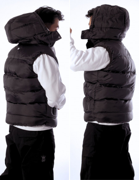 BSAT Puffer Vest Embroidery Black Removable Hood