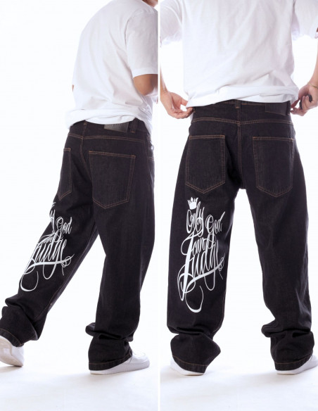 Baggy Only God Can Judge Washed Black Jeans