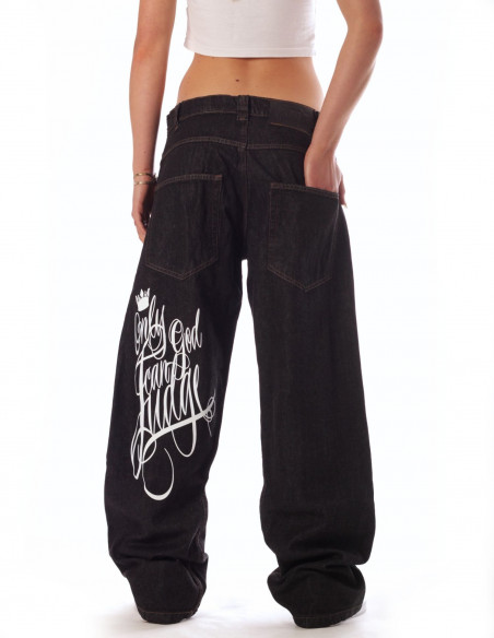 Baggy Only God Can Judge Washed Black Jeans