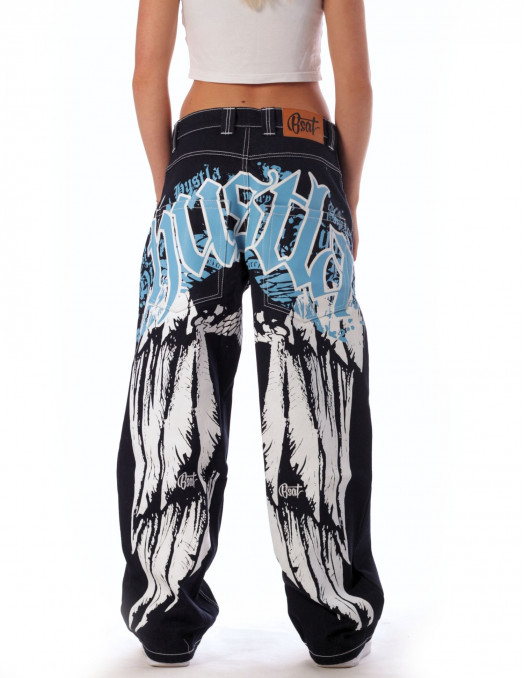 BSAT HUSTLA Baggy Jeans BlueNWhite...