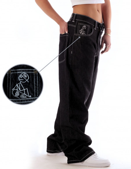 BSAT Stickman The Skater *1st Edition* Raw Black Baggy Jeans